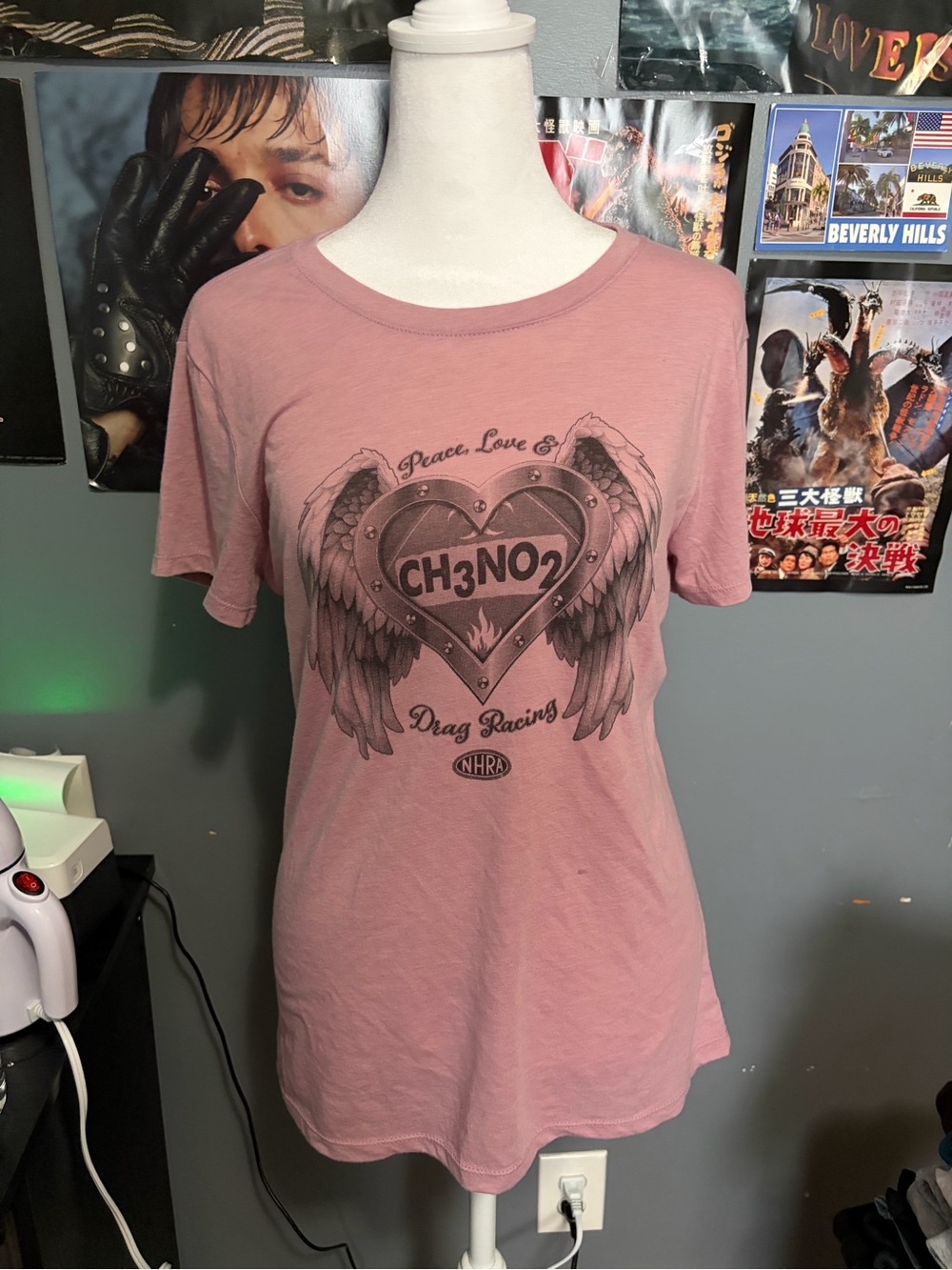 District Women's Dusty Pink 'CH3NO2' Winged Heart Graphic Tee